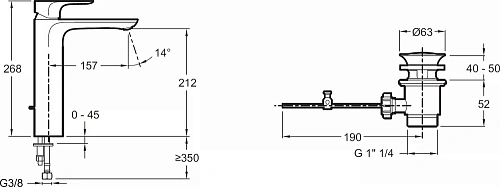 Смеситель для раковины Jacob Delafon Aleo E72298-4-CP с донным клапаном Смеситель для раковины Jacob Delafon Aleo E72298-4-CP с донным клапаном