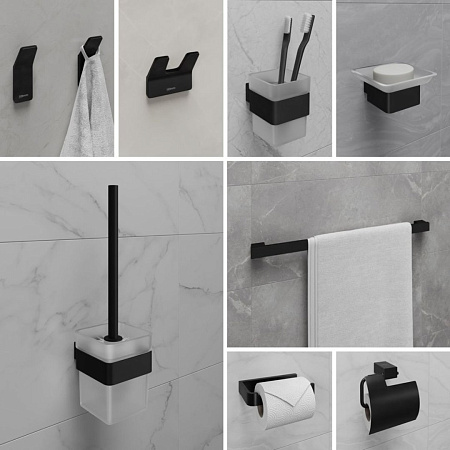 Стакан Lemark SMOOTH LINE с держателем, чёрный матовый 9732014