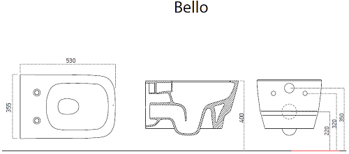 Унитаз подвесной Boheme Bello 971-B черный матовый без сиденья Унитаз подвесной Boheme Bello 971-B черный матовый без сиденья