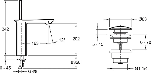 Смеситель для раковины Jacob Delafon Stance E14761-CP с донным клапаном Смеситель для раковины Jacob Delafon Stance E14761-CP с донным клапаном