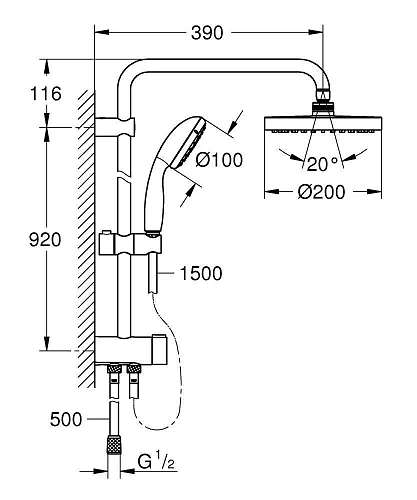 Душевая стойка GROHE New Tempesta 200 (26452001) хром Душевая стойка GROHE New Tempesta 200 (26452001) хром