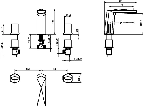 Смеситель на борт ванны Boheme Venturo 150-BCR-ICE на 3 отверстия черный-хром, ручка ICE Смеситель на борт ванны Boheme Venturo 150-BCR-ICE на 3 отверстия черный-хром, ручка ICE