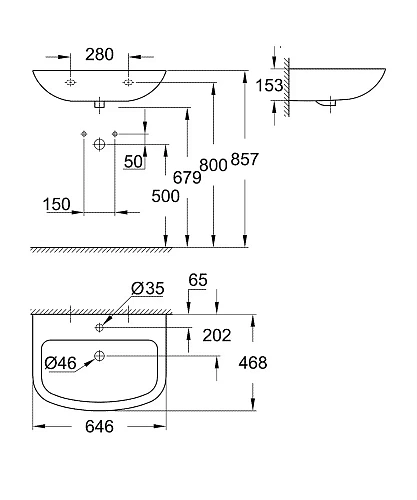 Раковина GROHE Bau Ceramic 65 см (39420000) альпин-белый Раковина GROHE Bau Ceramic 65 см (39420000) альпин-белый