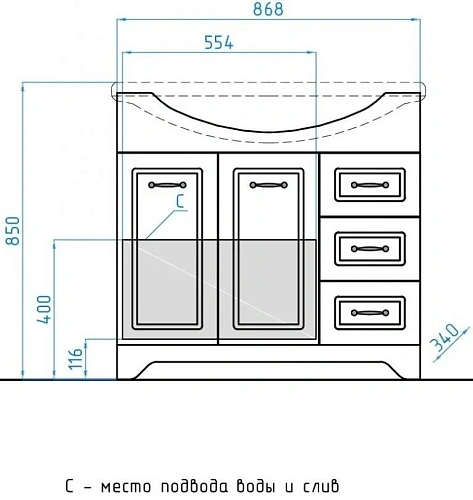Тумба под раковину Style Line Олеандр-2 90 (3 ящ.) ЛС-00000485 Тумба под раковину Style Line Олеандр-2 90 (3 ящ.) ЛС-00000485