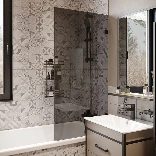 Шторка на ванну DIWO Брянск неподвижная, 70х140, профиль черный матовый, тонированное стекло 583142 Шторка на ванну DIWO Брянск неподвижная, 70х140, профиль черный матовый, тонированное стекло 583142