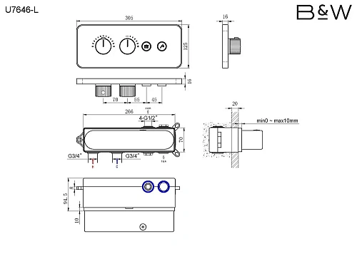 Душевая система Black&White U7646 хром встраиваемая 7646U Душевая система Black&White U7646 хром встраиваемая 7646U