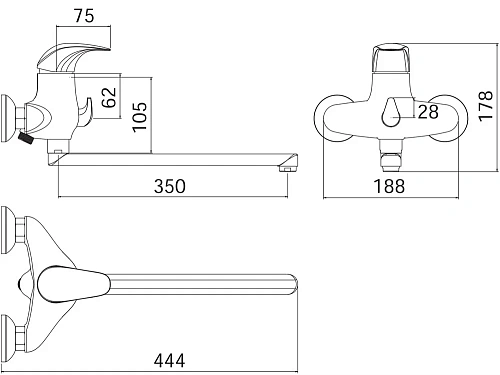 Смеситель для ванны Damixa SPACE 109000000 с длинным изливом Смеситель для ванны Damixa SPACE 109000000 с длинным изливом