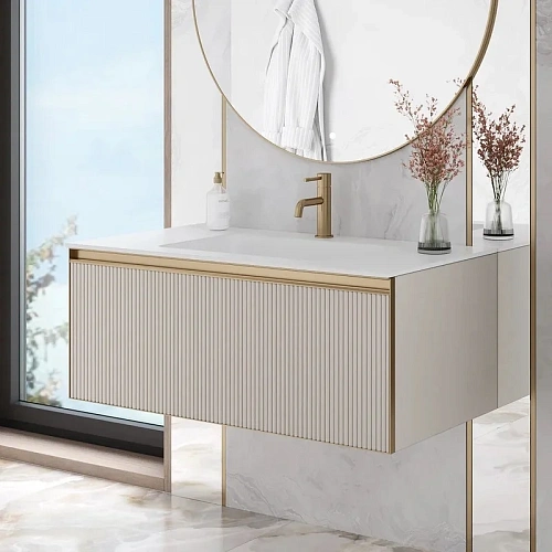 Тумба под раковину Armadi Art QUATRO 1 100CM рифл CASHMERE FUGA профиль MATT GOLD с подсветкой 790-M1-100-CM-RIB-MG-LED Тумба под раковину Armadi Art QUATRO 1 100CM рифл CASHMERE FUGA профиль MATT GOLD с подсветкой 790-M1-100-CM-RIB-MG-LED