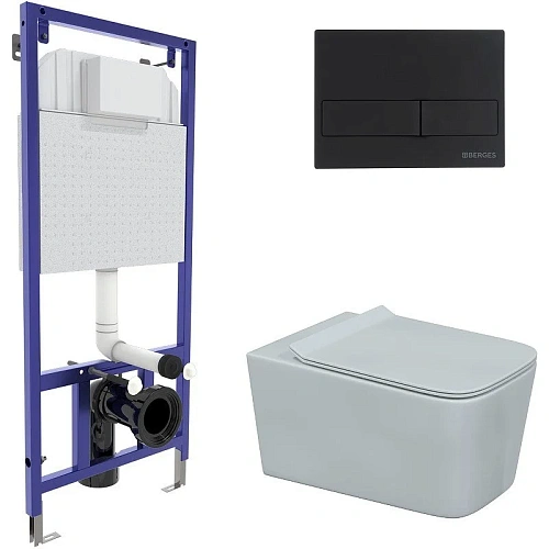 Комплект унитаза BERGES FLOE с инсталляцией NOVUM525, кнопкой L5 Soft Touch черной, сиденье дюроплас 043279 Комплект унитаза BERGES FLOE с инсталляцией NOVUM525, кнопкой L5 Soft Touch черной, сиденье дюроплас 043279