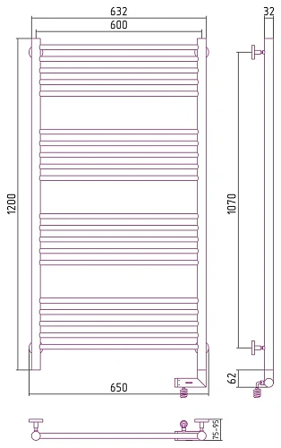 Полотенцесушитель электрический Сунержа Богема 2.0 прямая 1200х600 МЭМ правый 15-5205-1260 Темный ти Полотенцесушитель электрический Сунержа Богема 2.0 прямая 1200х600 МЭМ правый 15-5205-1260 Темный ти
