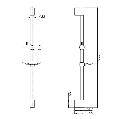 Душевая штанга AQUAme AQM8203CR 640мм с мыльницей, Хром Душевая штанга AQUAme AQM8203CR 640мм с мыльницей, Хром