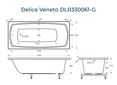 Ванна из искусственного камня Delice Veneto 170х75 DLR330061-G глянцевая Ванна из искусственного камня Delice Veneto 170х75 DLR330061-G глянцевая