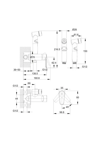 Гигиенический душ Cersanit VERO (A64106) встраиваемый однорычажный 64106 Гигиенический душ Cersanit VERO (A64106) встраиваемый однорычажный 64106