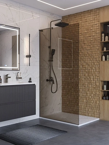Душевая перегородка BelBagno UNO-L-1-TB-100-BR-GM 100 см, профиль оружейная сталь, стекло тонированная бронза Душевая перегородка BelBagno UNO-L-1-TB-100-BR-GM 100 см, профиль оружейная сталь, стекло тонированная бронза