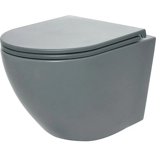 Унитаз подвесной AQUAme AQM2002MGR с сиденьем SoftClose, технология смыва Rimless, скрытый крепеж се Унитаз подвесной AQUAme AQM2002MGR с сиденьем SoftClose, технология смыва Rimless, скрытый крепеж се