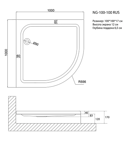 Душевой поддон Niagara Nova NG-100-100 RUS (100x100x17) полукруг 1001001RUS Душевой поддон Niagara Nova NG-100-100 RUS (100x100x17) полукруг 1001001RUS