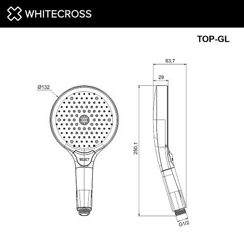 Душевая лейка WHITECROSS TOP-GL золото Душевая лейка WHITECROSS TOP-GL золото