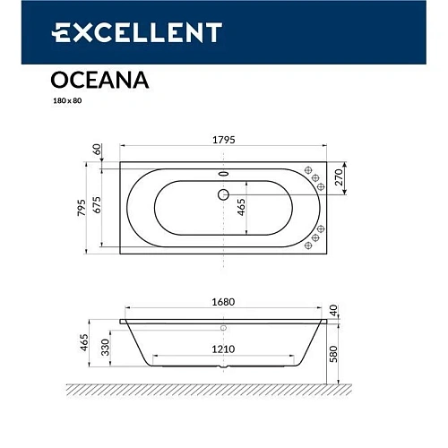 Акриловая ванна EXCELLENT Oceana 180x80 WAEX.OCE18WH Акриловая ванна EXCELLENT Oceana 180x80 WAEX.OCE18WH