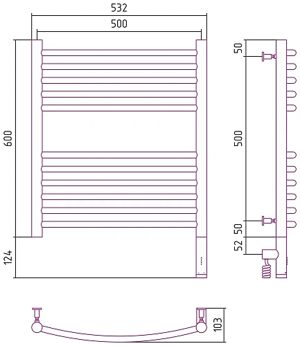 Полотенцесушитель электрический Сунержа Богема 3.0 выгнутая 600х500 МЭМ правый 31-5803-6050 Матовый Полотенцесушитель электрический Сунержа Богема 3.0 выгнутая 600х500 МЭМ правый 31-5803-6050 Матовый