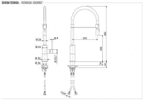 Смеситель для кухни Remer X Style INOX SSX541, нержавеющая сталь Смеситель для кухни Remer X Style INOX SSX541, нержавеющая сталь