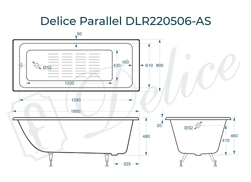 Ванна чугунная Delice Parallel 1800х800 без ручек с антискользящим покрытием DLR220506-AS Ванна чугунная Delice Parallel 1800х800 без ручек с антискользящим покрытием DLR220506-AS