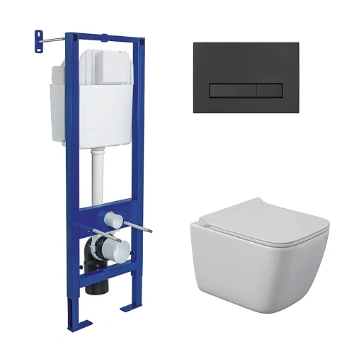 Комплект инсталляции BERGES АТОМ 410 с клавишей смыва Atom Line черная SoftTouch, унитазом QUATTRO S Rimless 49 см и сиденьем микролифт, быстросъём 043362 Комплект инсталляции BERGES АТОМ 410 с клавишей смыва Atom Line черная SoftTouch, унитазом QUATTRO S Rimless 49 см и сиденьем микролифт, быстросъём 043362