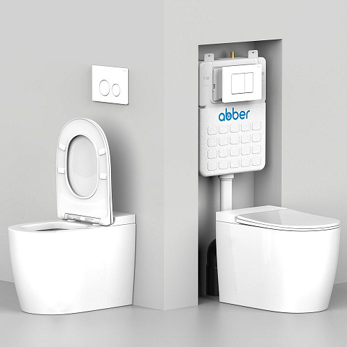 Унитаз приставной ABBER Rechteck AC1211 белый, безободковый с крышкой микролифт Унитаз приставной ABBER Rechteck AC1211 белый, безободковый с крышкой микролифт