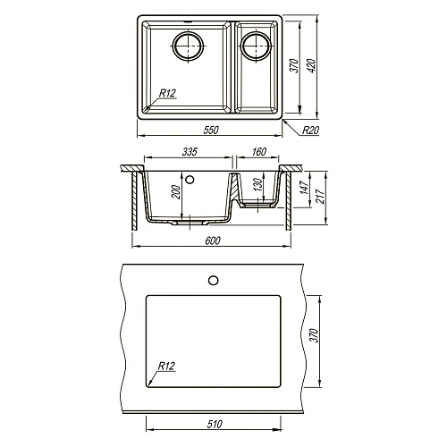Кухонная мойка Lemark SINARA 550.2-U встраиваемая снизуз кварцгранита, бежевый 9910080 Кухонная мойка Lemark SINARA 550.2-U встраиваемая снизуз кварцгранита, бежевый 9910080