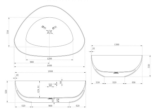 Ванна отдельностоящая ABBER AS9608 180x130 универсальная, белая матовая, искусственный камень Ванна отдельностоящая ABBER AS9608 180x130 универсальная, белая матовая, искусственный камень
