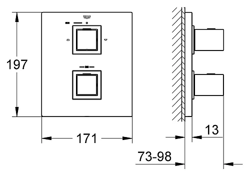Смеситель для ванны GROHE Grohtherm Cube с переключателем, хром (19958000) внешняя часть термостата Смеситель для ванны GROHE Grohtherm Cube с переключателем, хром (19958000) внешняя часть термостата