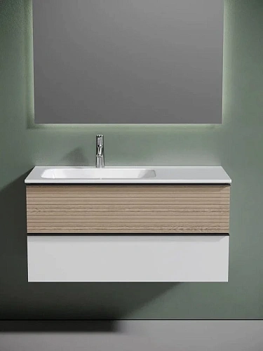 Тумба под раковину Sancos Delta DL100LW 995х445х500 левая, дуб светлый/белый, подвесная Тумба под раковину Sancos Delta DL100LW 995х445х500 левая, дуб светлый/белый, подвесная