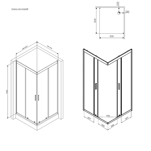 Душевой уголок AM.PM Gem W90G-403-090BT Slide 90x90 стекло прозрачное, профиль черный матовый Душевой уголок AM.PM Gem W90G-403-090BT Slide 90x90 стекло прозрачное, профиль черный матовый