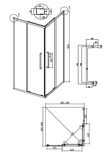 Душевой уголок GROSSMAN Cosmo 300.K33.02.9090.21.00 (90x90x195) квадрат,раздвижн,черн. матов.,стекло прозрачн Душевой уголок GROSSMAN Cosmo 300.K33.02.9090.21.00 (90x90x195) квадрат,раздвижн,черн. матов.,стекло прозрачн