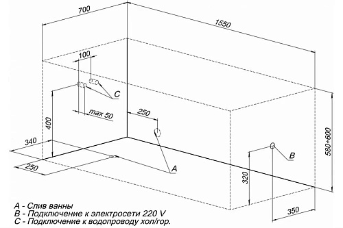 Акриловая ванна Aquanet Bright 155x70 00239596 Акриловая ванна Aquanet Bright 155x70 00239596