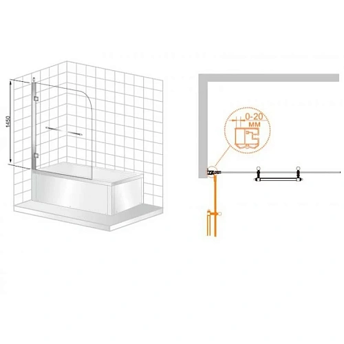 Шторка на ванну Cezares Retro V1 (80x145) (правая) матовое стекло с прозрачным узором золото RETRO-V-1-80/145-PP-G-R Шторка на ванну Cezares Retro V1 (80x145) (правая) матовое стекло с прозрачным узором золото RETRO-V-1-80/145-PP-G-R