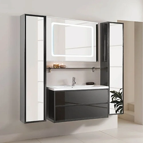 Тумба с раковиной Aquaton Римини 100 1A1345K0RN950 черный глянец Тумба с раковиной Aquaton Римини 100 1A1345K0RN950 черный глянец