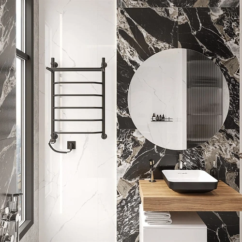Полотенцесушитель электрический EWRIKA Сафо FТ 80х50 L, черный матовый 537267 Полотенцесушитель электрический EWRIKA Сафо FТ 80х50 L, черный матовый 537267