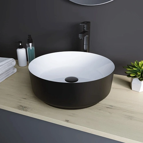 Раковина GROSSMAN Color GR-4040BW (360x360x115) черная белая внутри Раковина GROSSMAN Color GR-4040BW (360x360x115) черная белая внутри