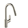 Картинка анонса товара «смеситель для кухни hansgrohe focus с выдвижным душем, сталь 31815800»