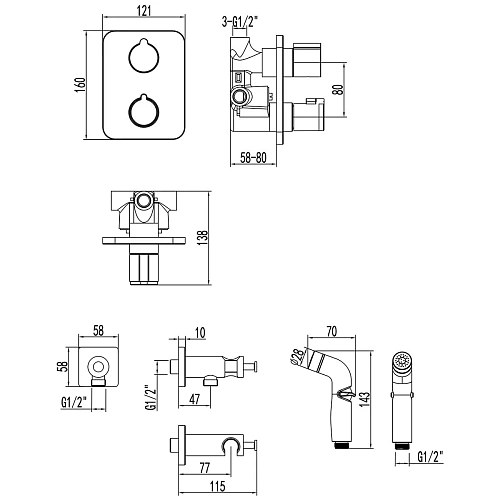 Гигиенический душ Lemark Bronx LM3740GM термостатический, встраиваемый, графит Гигиенический душ Lemark Bronx LM3740GM термостатический, встраиваемый, графит