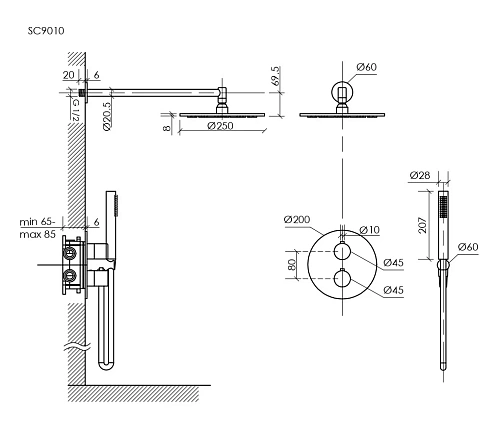 Душевая система Sancos Etna SC9010GG с термостатом, с внутренней частью, вороненая сталь Душевая система Sancos Etna SC9010GG с термостатом, с внутренней частью, вороненая сталь