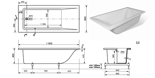 Ванна из искусственного камня Taliente Egoista 1800x800 EG2318080-1 Ванна из искусственного камня Taliente Egoista 1800x800 EG2318080-1