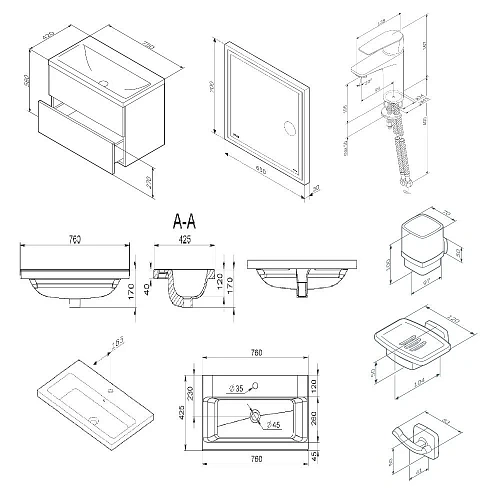 Комплект мебели AM.PM Gem 75 BK90GN подвесной черный матовый со смесителем для раковины и аксессуарами Комплект мебели AM.PM Gem 75 BK90GN подвесной черный матовый со смесителем для раковины и аксессуарами