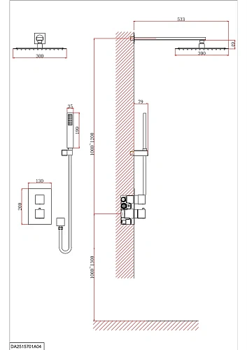 Душевая система D&K Bayern Liszt (DA2515701A04) встраиваемая термостатическая Душевая система D&K Bayern Liszt (DA2515701A04) встраиваемая термостатическая