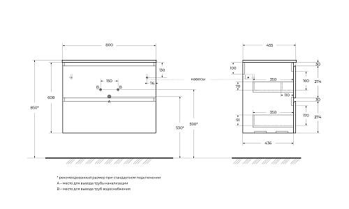Тумба под раковину BelBagno UNO-800-2C-SO-GSO темно-серый матовый, 800x455x608 Тумба под раковину BelBagno UNO-800-2C-SO-GSO темно-серый матовый, 800x455x608