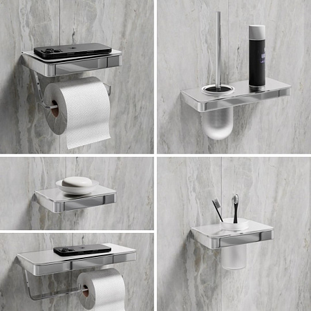 Стакан Lemark GLASS LINE с держателем, хром/белое стекло 9731034