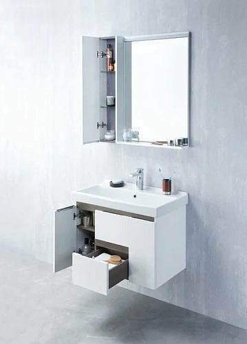 Тумба под раковину Aquaton Рене 80 белый, грецкий орех 1A222201NRC80 Тумба под раковину Aquaton Рене 80 белый, грецкий орех 1A222201NRC80