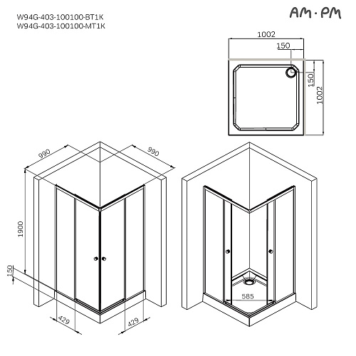 Душевой уголок AM.PM X-Joy W94G-403-100100-MT1K раздвижные двери 100x100 профиль хром матовый, стекло прозрачное Душевой уголок AM.PM X-Joy W94G-403-100100-MT1K раздвижные двери 100x100 профиль хром матовый, стекло прозрачное