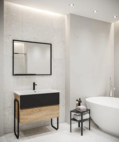 Тумба под раковину GROSSMAN СОЛИС-85 см дуб сонома/черная (ум. Оскар-85) напольная 108501 Тумба под раковину GROSSMAN СОЛИС-85 см дуб сонома/черная (ум. Оскар-85) напольная 108501