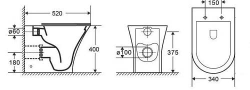 Унитаз приставной CeramaLux 217D белый с крышкой микролифт Унитаз приставной CeramaLux 217D белый с крышкой микролифт